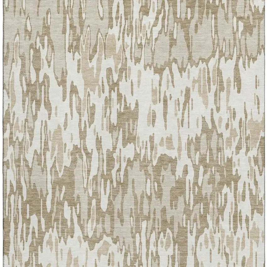 Ivory Beige And Taupe Striped Washable Area Rug With UV Protection Photo 3