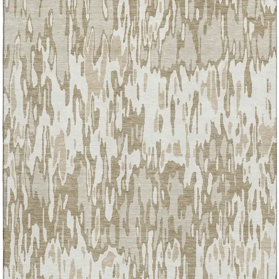 Ivory Beige And Taupe Striped Washable Area Rug With UV Protection Photo 3