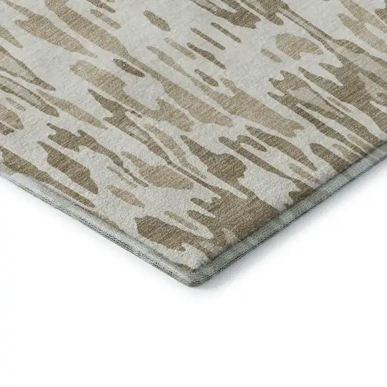 Ivory Beige And Taupe Striped Washable Area Rug With UV Protection Photo 7
