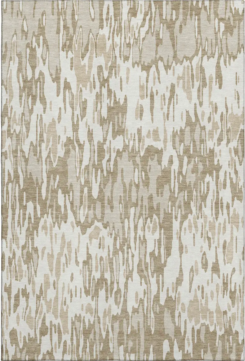 Ivory Beige And Taupe Striped Washable Area Rug With UV Protection Photo 1