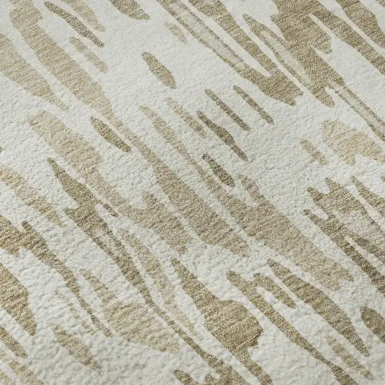 Ivory Beige And Taupe Striped Washable Area Rug With UV Protection Photo 9