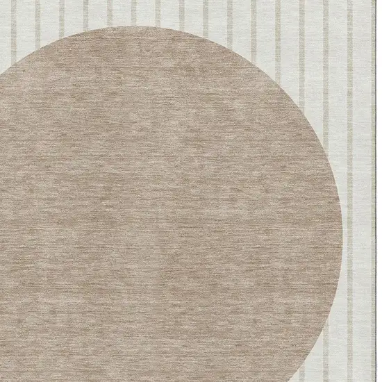 Ivory Beige And Taupe Striped Washable Area Rug With UV Protection Photo 3