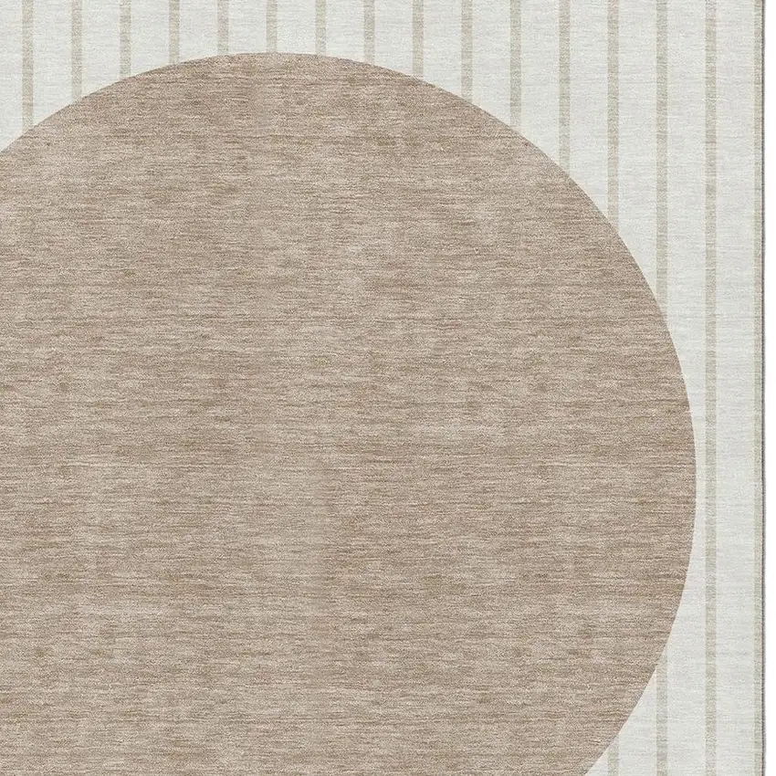 Ivory Beige And Taupe Striped Washable Area Rug With UV Protection Photo 3