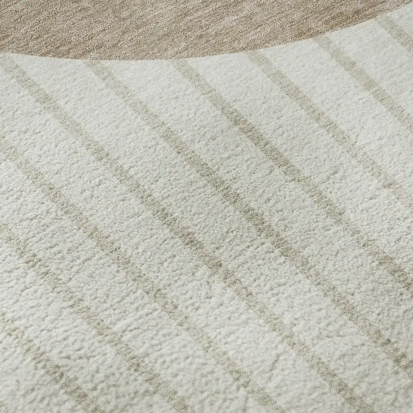 Ivory Beige And Taupe Striped Washable Area Rug With UV Protection Photo 7