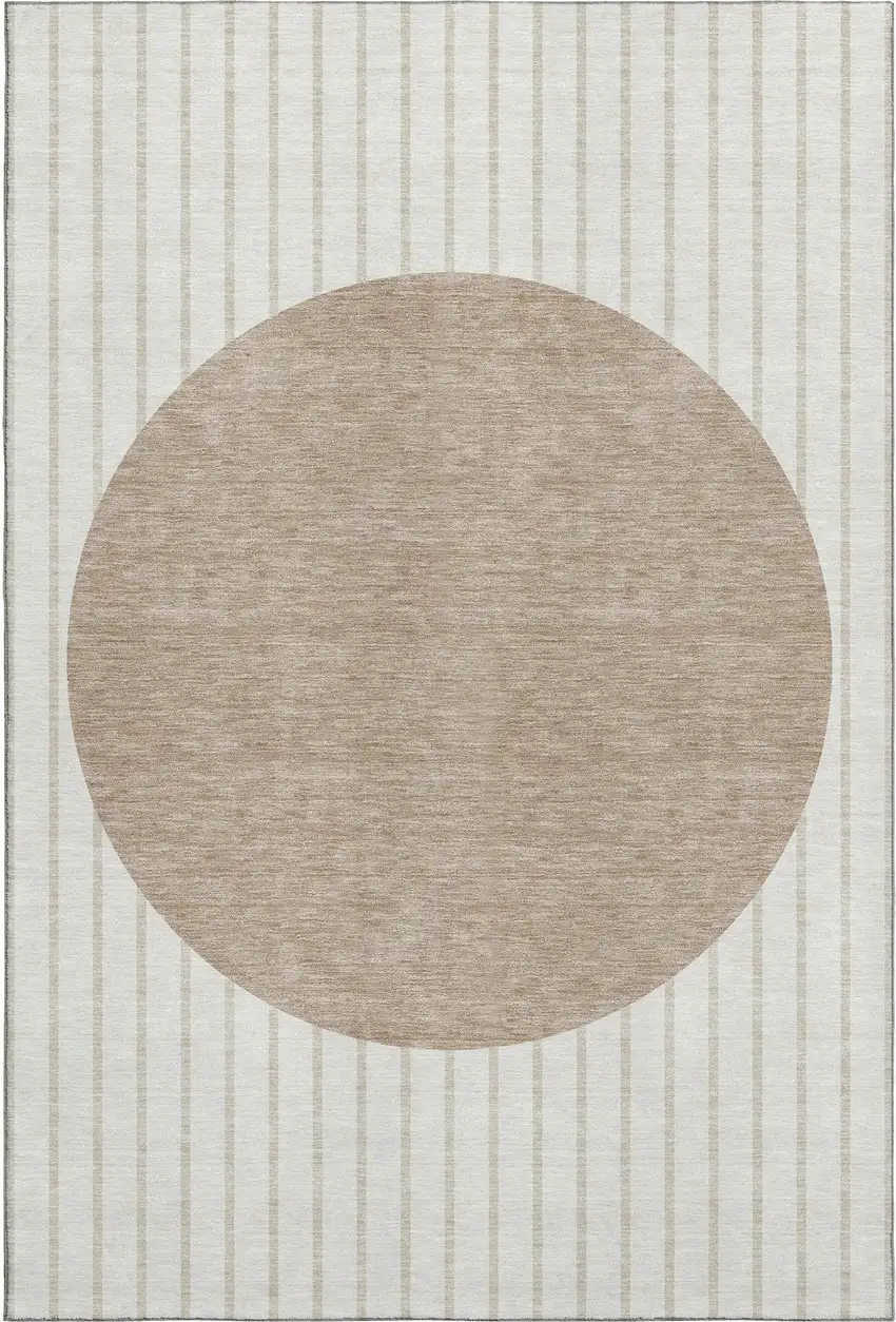 Ivory Beige And Taupe Striped Washable Area Rug With UV Protection Photo 3