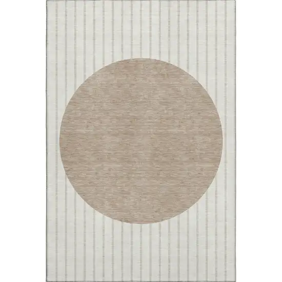 Ivory Beige And Taupe Striped Washable Area Rug With UV Protection Photo 3