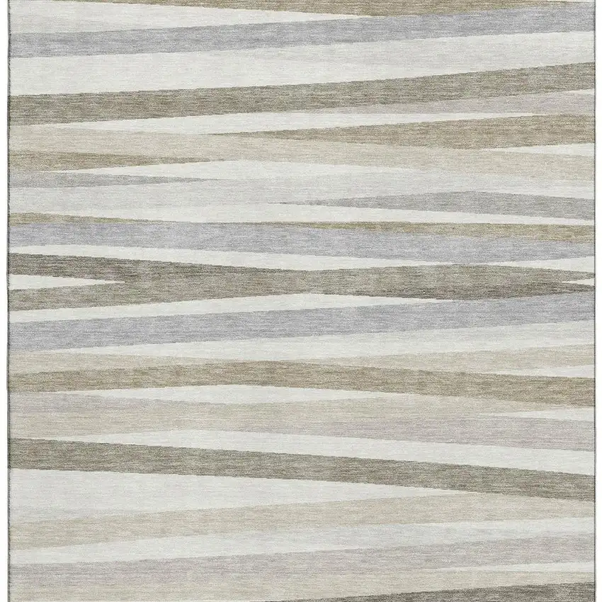 Ivory Beige And Taupe Striped Washable Area Rug With UV Protection Photo 3