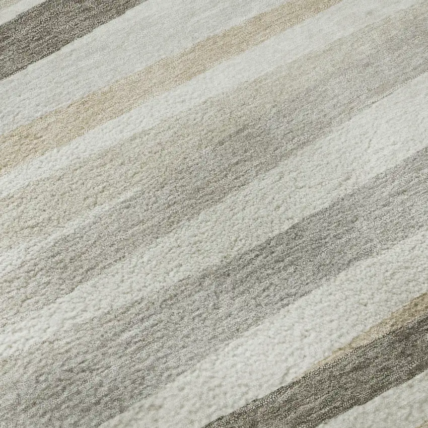 Ivory Beige And Taupe Striped Washable Area Rug With UV Protection Photo 9