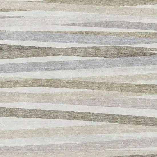 Ivory Beige And Taupe Striped Washable Area Rug With UV Protection Photo 2