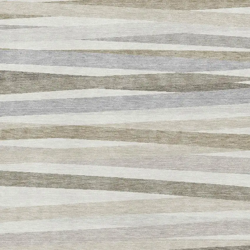 Ivory Beige And Taupe Striped Washable Area Rug With UV Protection Photo 2