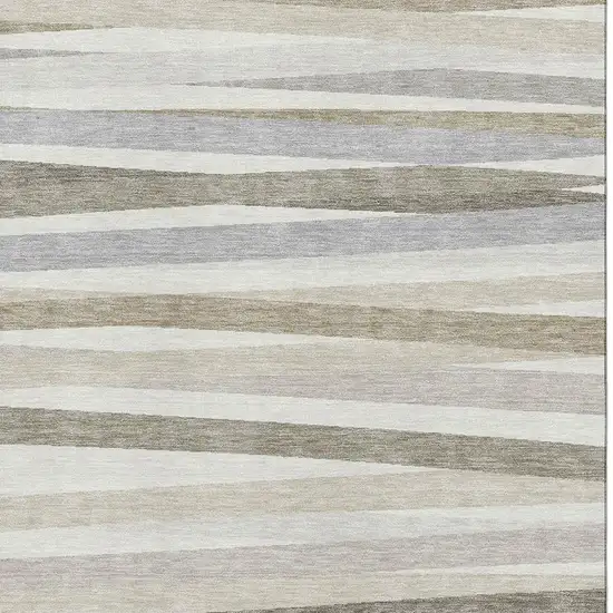 Ivory Beige And Taupe Striped Washable Area Rug With UV Protection Photo 2