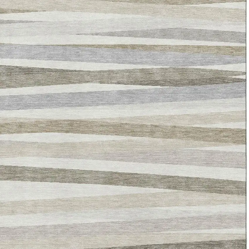 Ivory Beige And Taupe Striped Washable Area Rug With UV Protection Photo 2
