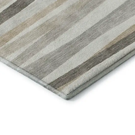 Ivory Beige And Taupe Striped Washable Area Rug With UV Protection Photo 7