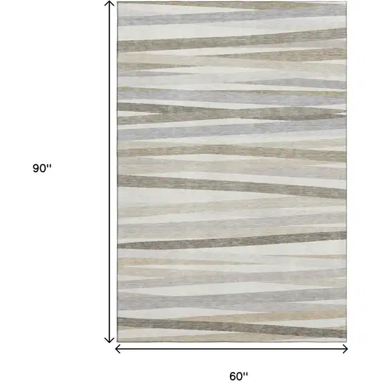 Ivory Beige And Taupe Striped Washable Area Rug With UV Protection Photo 8
