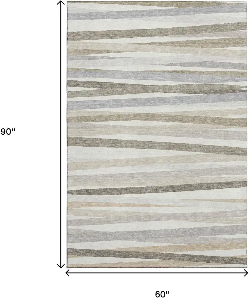Ivory Beige And Taupe Striped Washable Area Rug With UV Protection Photo 8