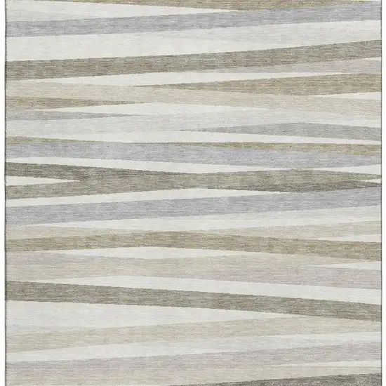 Ivory Beige And Taupe Striped Washable Area Rug With UV Protection Photo 2