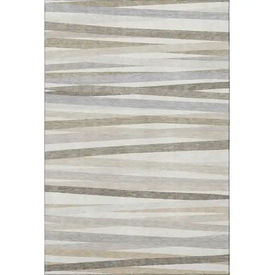 Ivory Beige And Taupe Striped Washable Area Rug With UV Protection Photo 2