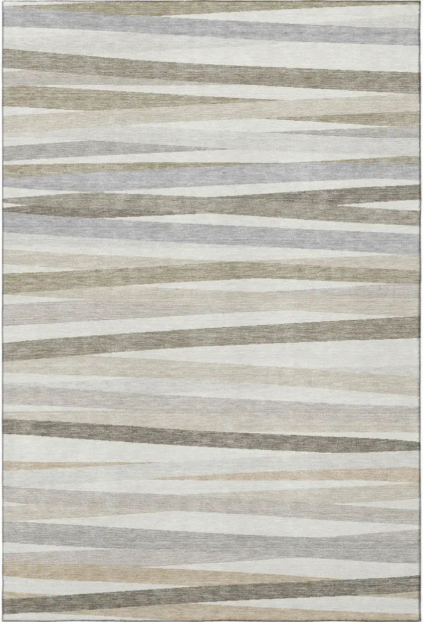 Ivory Beige And Taupe Striped Washable Area Rug With UV Protection Photo 2