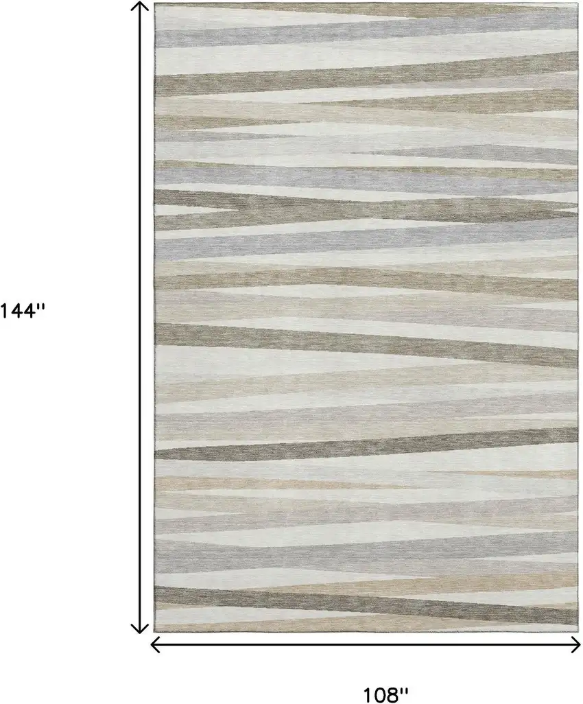 Ivory Beige And Taupe Striped Washable Area Rug With UV Protection Photo 9