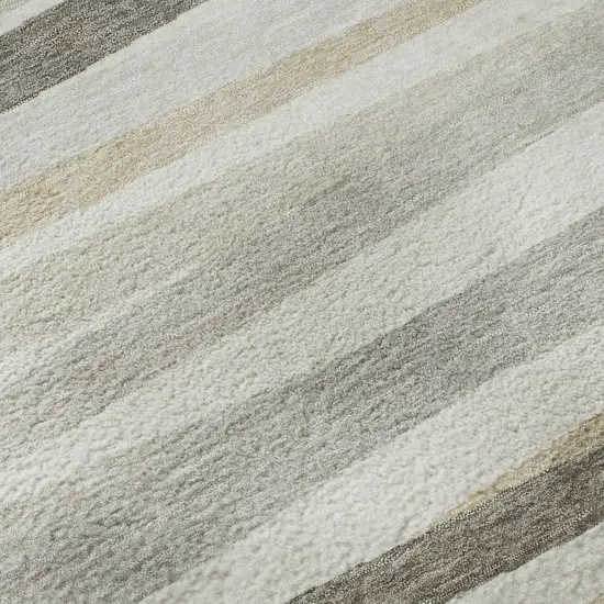 Ivory Beige And Taupe Striped Washable Area Rug With UV Protection Photo 8