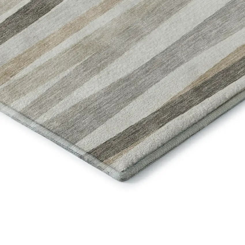 Ivory Beige And Taupe Striped Washable Area Rug With UV Protection Photo 6