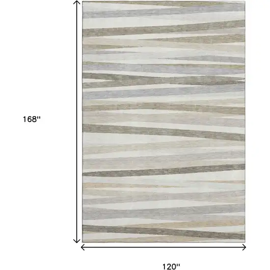 Ivory Beige And Taupe Striped Washable Area Rug With UV Protection Photo 9