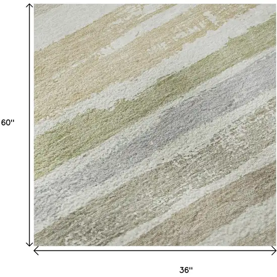 Ivory Beige And Taupe Striped Washable Area Rug With UV Protection Photo 9