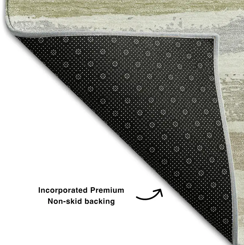 Ivory Beige And Taupe Striped Washable Area Rug With UV Protection Photo 6