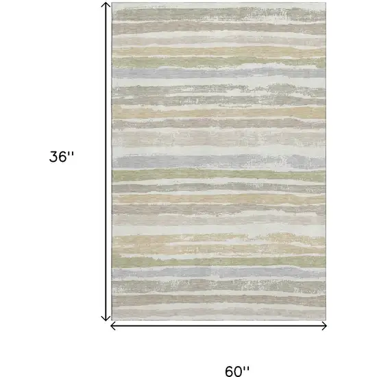Ivory Beige And Taupe Striped Washable Area Rug With UV Protection Photo 9