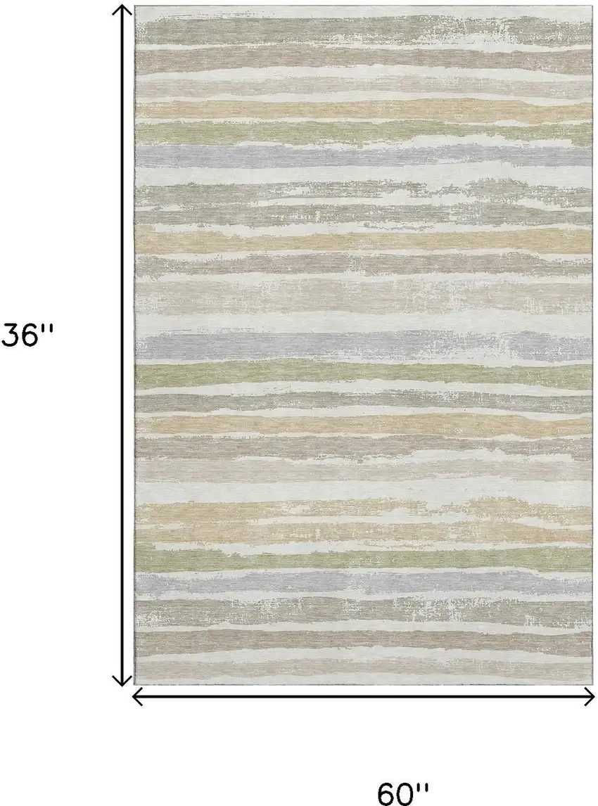 Ivory Beige And Taupe Striped Washable Area Rug With UV Protection Photo 9