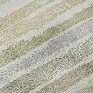 Photo of Ivory Beige And Taupe Striped Washable Area Rug With UV Protection