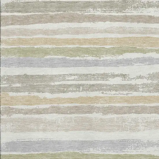 Ivory Beige And Taupe Striped Washable Area Rug With UV Protection Photo 3
