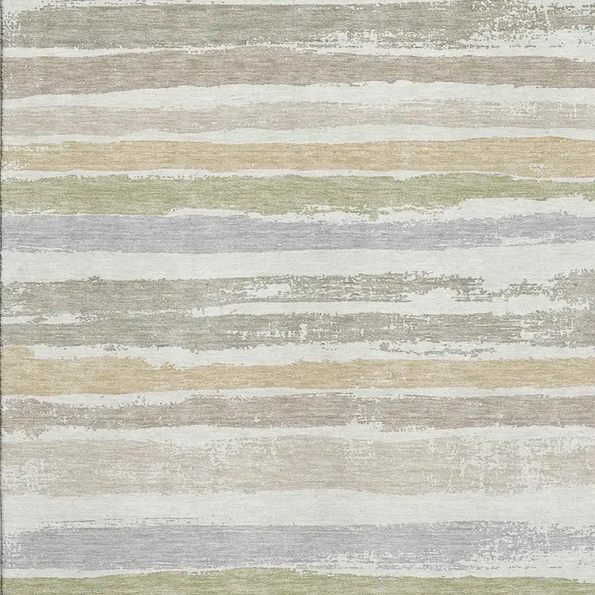 Ivory Beige And Taupe Striped Washable Area Rug With UV Protection Photo 3