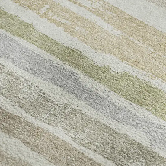 Ivory Beige And Taupe Striped Washable Area Rug With UV Protection Photo 2