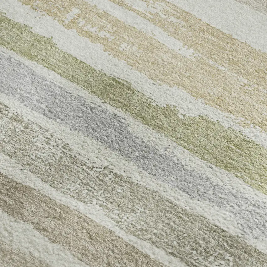 Ivory Beige And Taupe Striped Washable Area Rug With UV Protection Photo 2