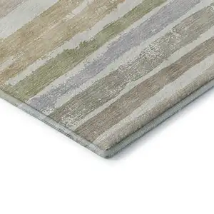 Photo of Ivory Beige And Taupe Striped Washable Area Rug With UV Protection