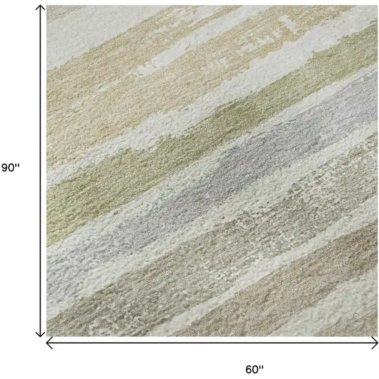 Ivory Beige And Taupe Striped Washable Area Rug With UV Protection Photo 9