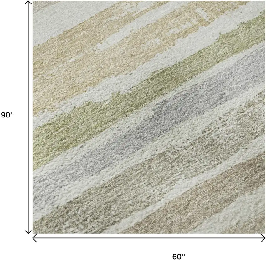 Ivory Beige And Taupe Striped Washable Area Rug With UV Protection Photo 9