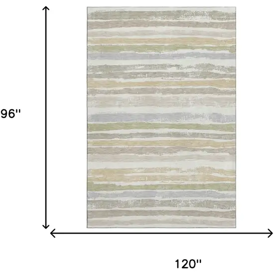 Ivory Beige And Taupe Striped Washable Area Rug With UV Protection Photo 6
