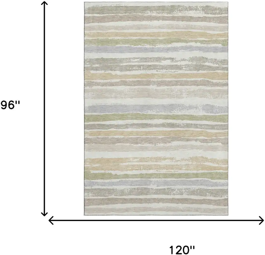 Ivory Beige And Taupe Striped Washable Area Rug With UV Protection Photo 6