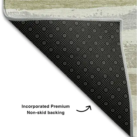 Ivory Beige And Taupe Striped Washable Area Rug With UV Protection Photo 6