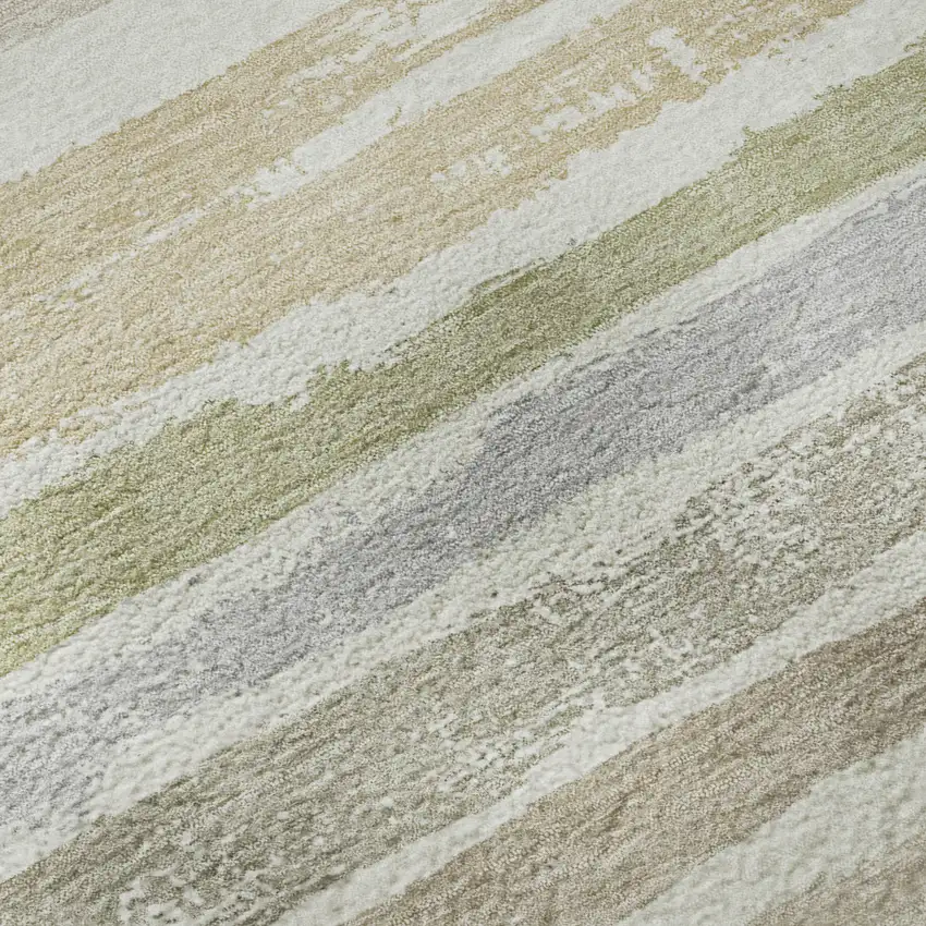 Ivory Beige And Taupe Striped Washable Area Rug With UV Protection Photo 1