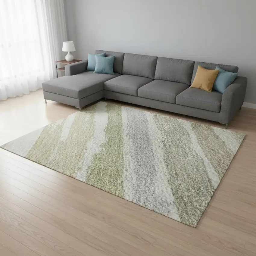 Ivory Beige And Taupe Striped Washable Area Rug With UV Protection Photo 2