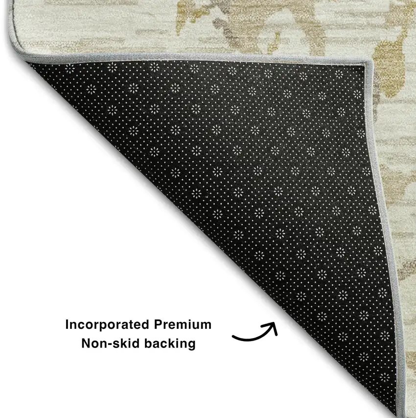 Ivory Beige And Taupe Striped Washable Area Rug With UV Protection Photo 7