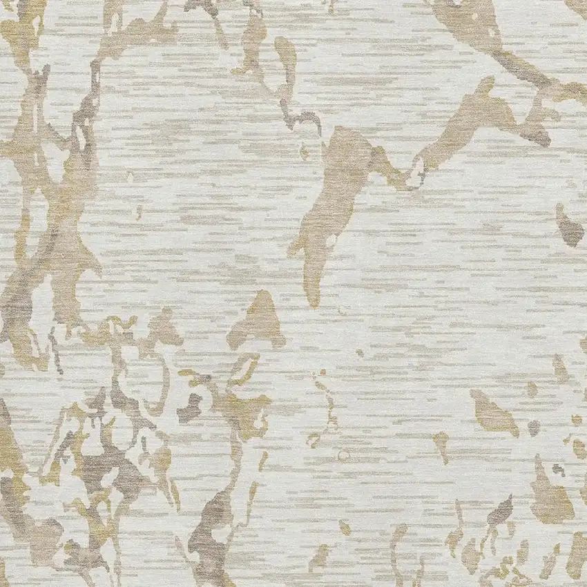 Ivory Beige And Taupe Striped Washable Area Rug With UV Protection Photo 3