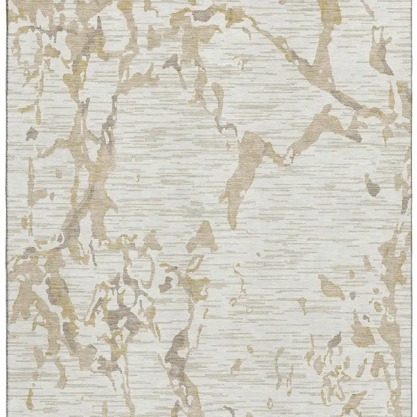 Ivory Beige And Taupe Striped Washable Area Rug With UV Protection Photo 4