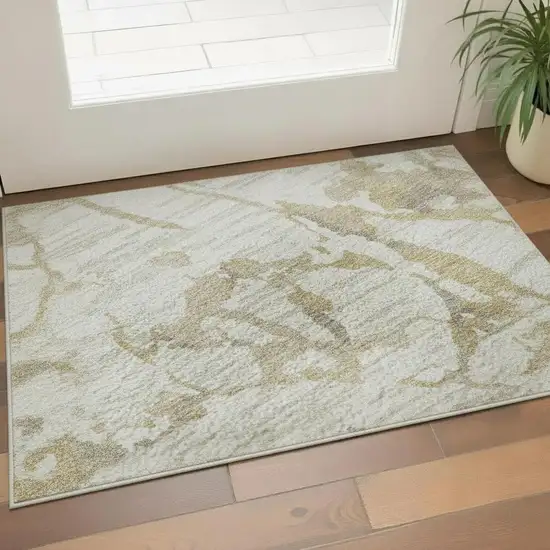 Ivory Beige And Taupe Striped Washable Area Rug With UV Protection Photo 2