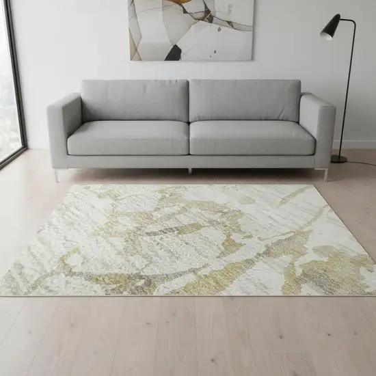 Ivory Beige And Taupe Striped Washable Area Rug With UV Protection Photo 2