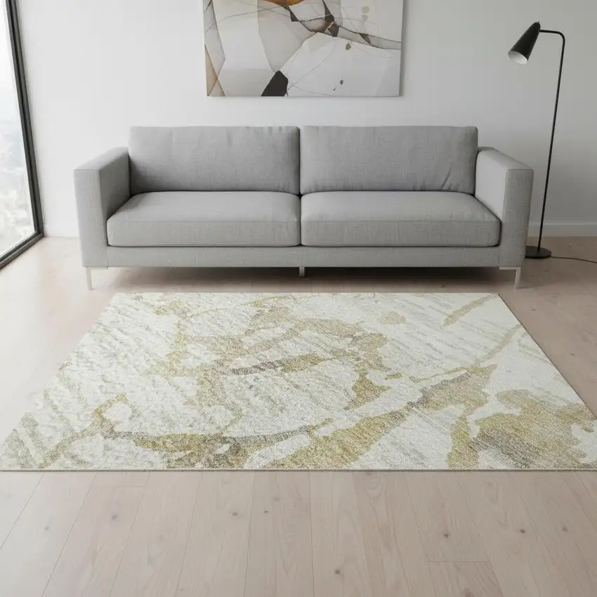 Ivory Beige And Taupe Striped Washable Area Rug With UV Protection Photo 2