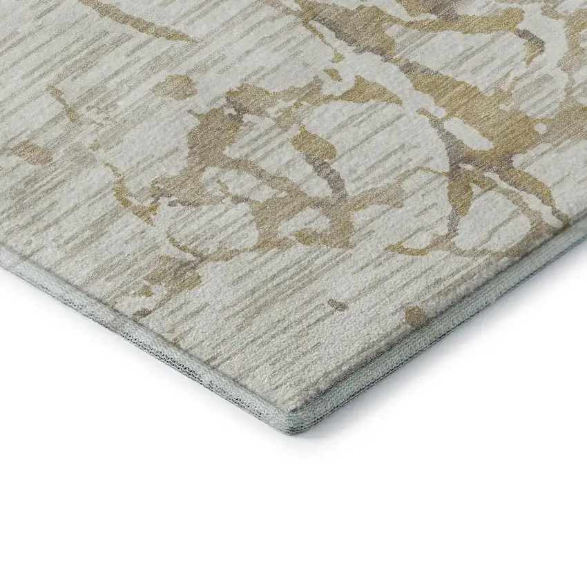 Ivory Beige And Taupe Striped Washable Area Rug With UV Protection Photo 8